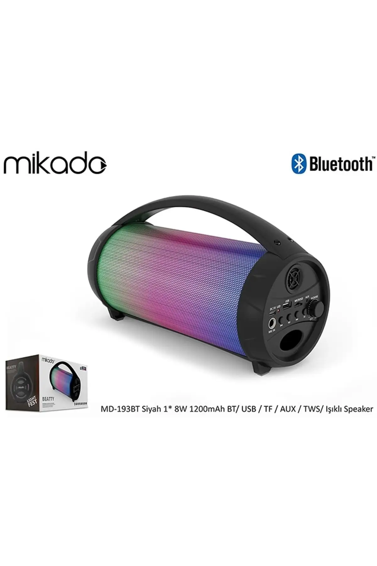 

Md-93bt черный 1*8w 1200mah Bt usb tf aux tws с подсветкой