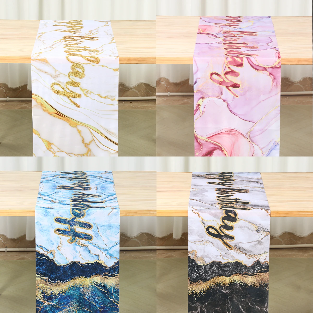 Настольная дорожка черного и золотого цвета с мраморным рисунком 30/40/50 дюймов