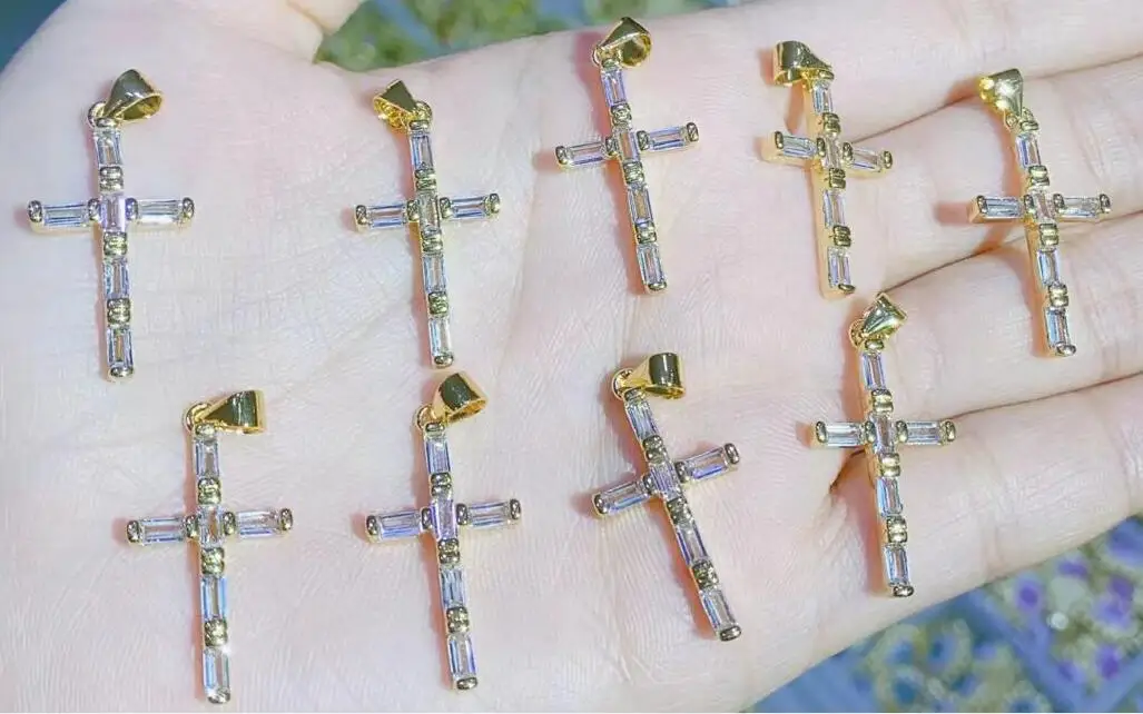 

1 шт. DIY CZ камень золотой крест ожерелье кулон крест подвески для ювелирных изделий ручной работы аксессуары df3s