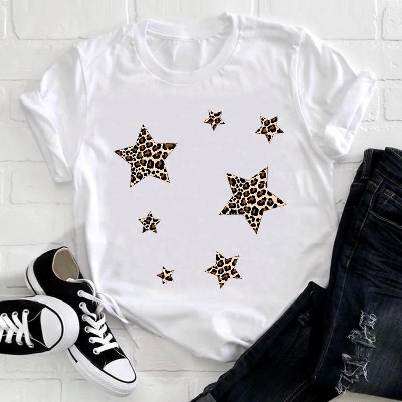 

Women Clothing Leopard Star Cute Printing Fashion 90s Short Sleeve Summer Clothes Print Tshirt Female Tee Top Graphic T-shirt