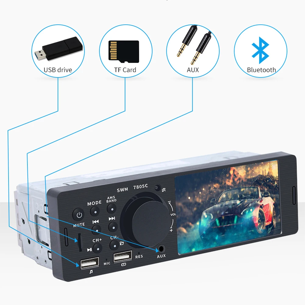 

4.1\" HD 1-Din Car MP5 Player Radio Stereo FM WMA Bluetooth In-Dash 7805 Can Be Connected To A Subwoofer