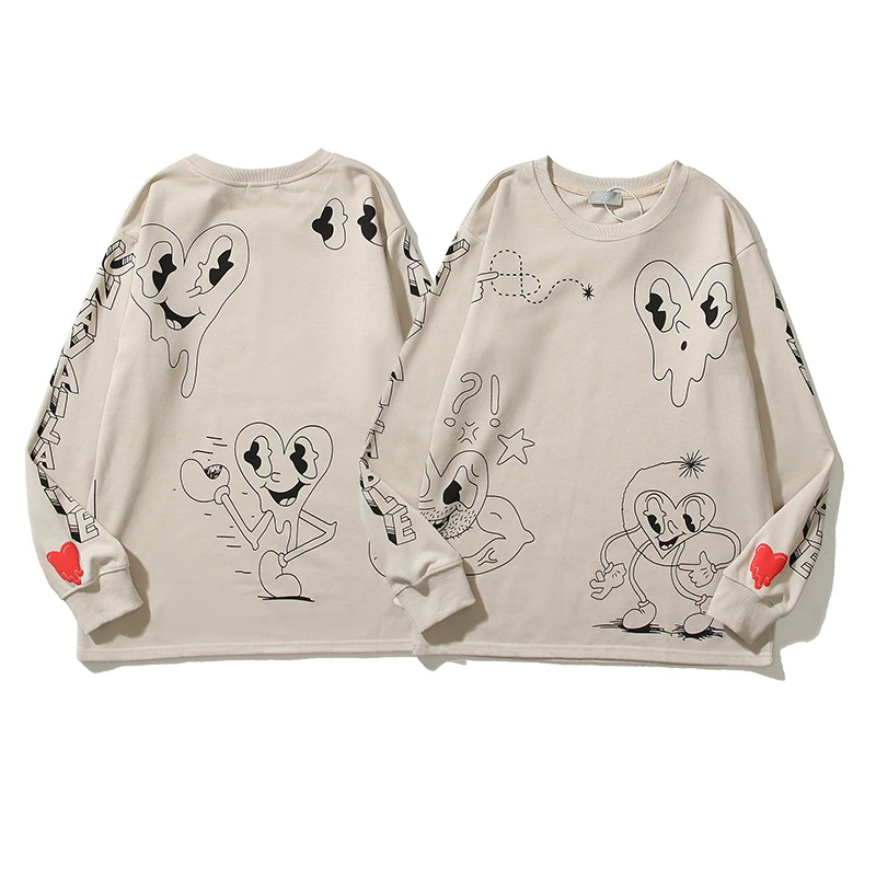 

Harajuku EU Eyes Love Pattern Full Print Long Sleeve Mens Sweatshirts O Neck Terry Hip Hop Loose Oversized Couple Hoodies