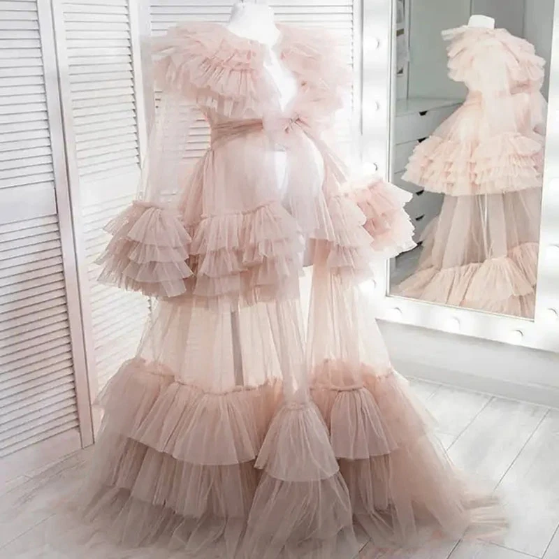 Long Tulle  Dresses Ladies Photo Shoot Custom Maternity Dresses Fluffy Bridal Lingerie Bathgown BabyShower