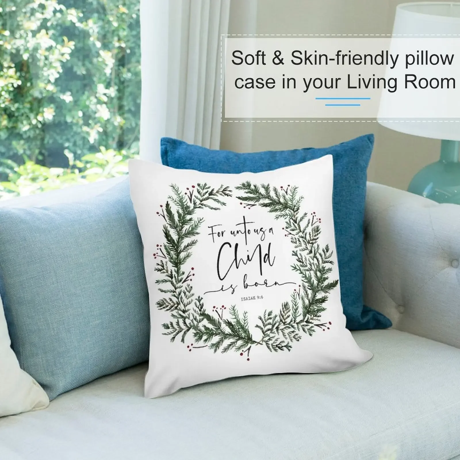Unto Us a Child is Born сосновый венок Декоративная подушка Вышитый чехол для подушки