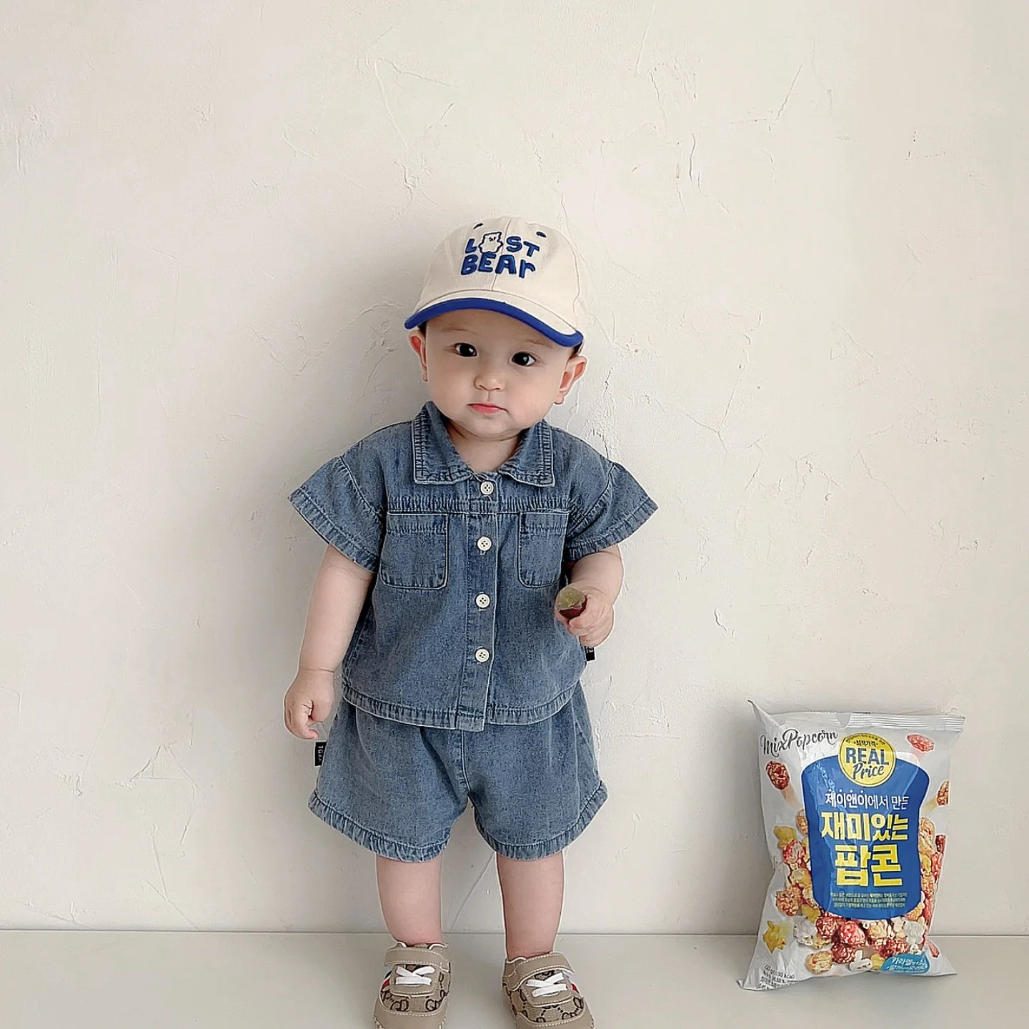 

Summer Kids Girls Boys Solid Color Children's Clothes Suit Baby Boys Girls Short Sleeve Cowboy T-shirt + Pants Clothing Sets