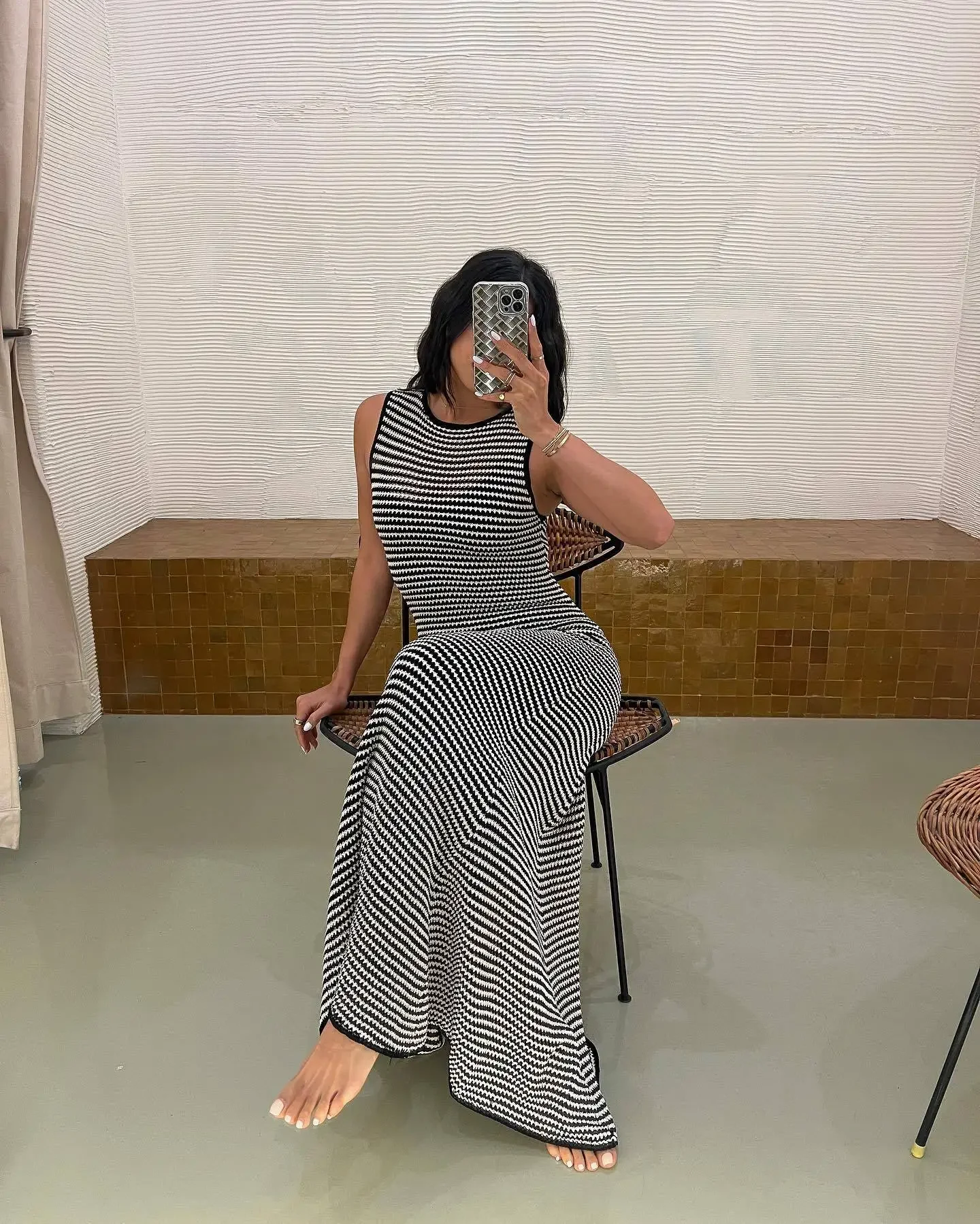 Женское летнее пляжное повседневное длинное платье в стиле бохо полосатая