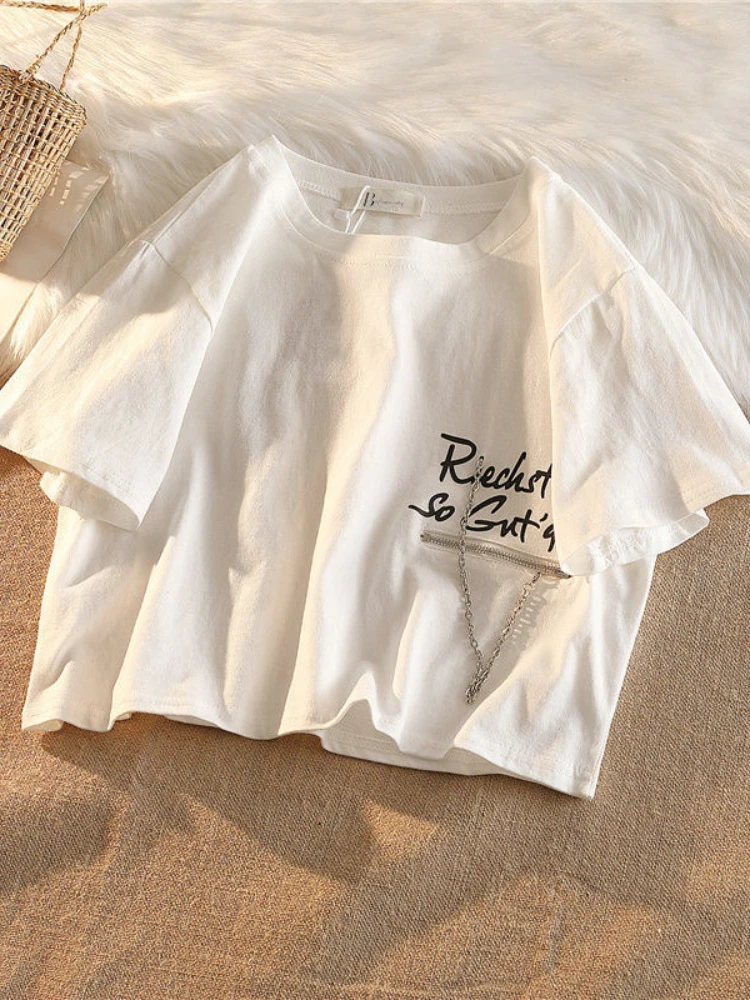 

Женская свободная футболка с коротким рукавом, с высокой талией