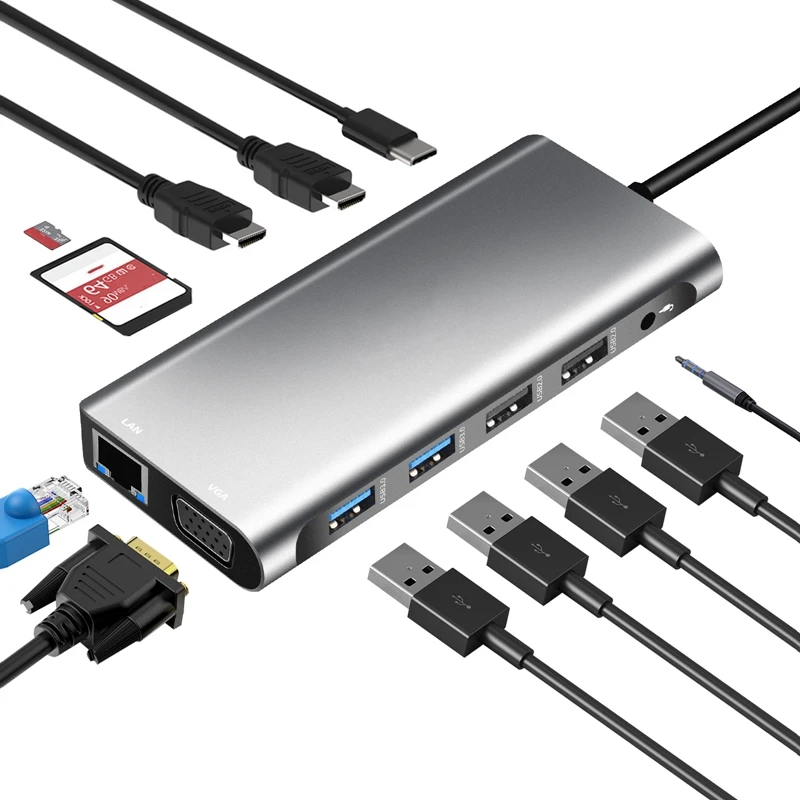 

Внешний USB 3,1, двойной HDMI Ethernet/сетевой порт/VGA, 12 в 1, для расширения мультиэкранного экрана MST