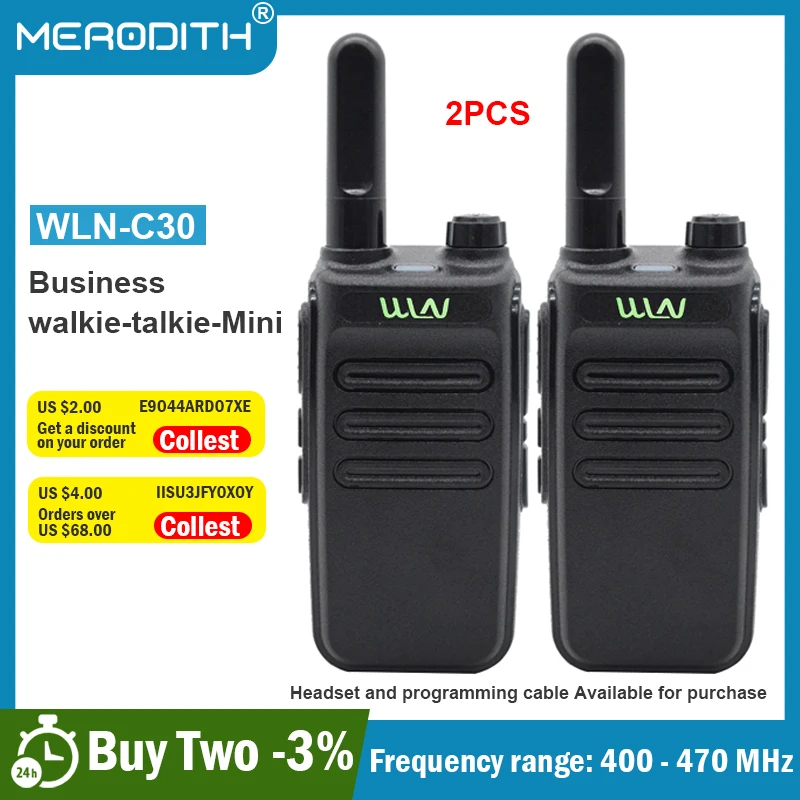 2 pcs Walkie Talkie Mini WLN KD-C30 USB Type C Phone Radio Walkie-Talkies Two-way Radio Portable radio PTT Hotel Uhf 400-470 MHZ