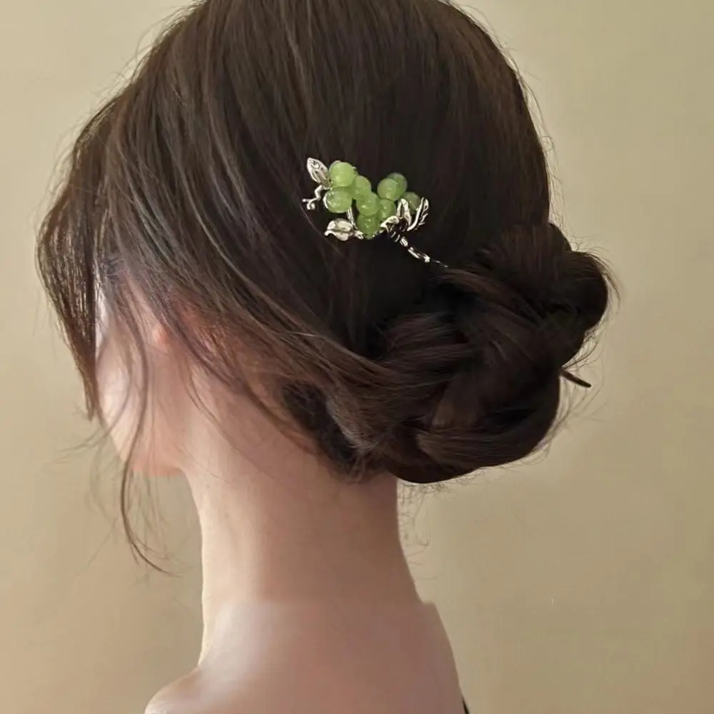 

Elegant Korean Hair Clips Women Hanfu Hairpins Chinese Hair Fork Beaded Grape Hair Sticks Headdress