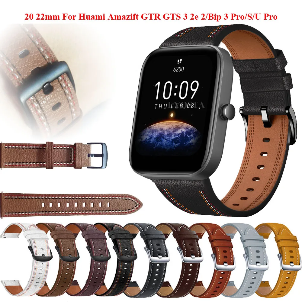 

20 22mm Leather Strap For Huami Amazfit GTR 3/3Pro/GTS 3 GTR 2 2e Bip S 3 U Pro 42 47mm Smartwatch Sport Bracelet Stratos 3 2 2s