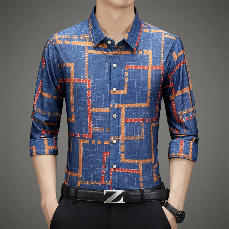 

Men's Spring and Autumn New Ice Silk Casual Comfort Versatile Long Sleeve