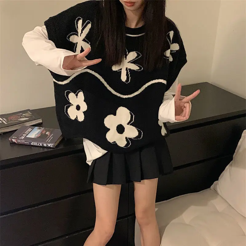 

M GIRLS Sweater Vest Women Retro All-match Loose Street Wear Ins New Arrival Basic Design Kawaii Leisure Students Simple Daily