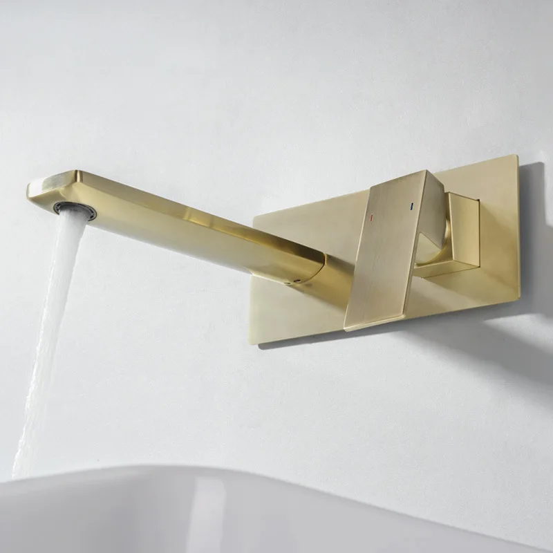 

Golden Bathroom Faucet Wall Mounted Hot and Cold Water Mixer Embedded Sink Mixer Hidden Basin Tap Brushed Gold