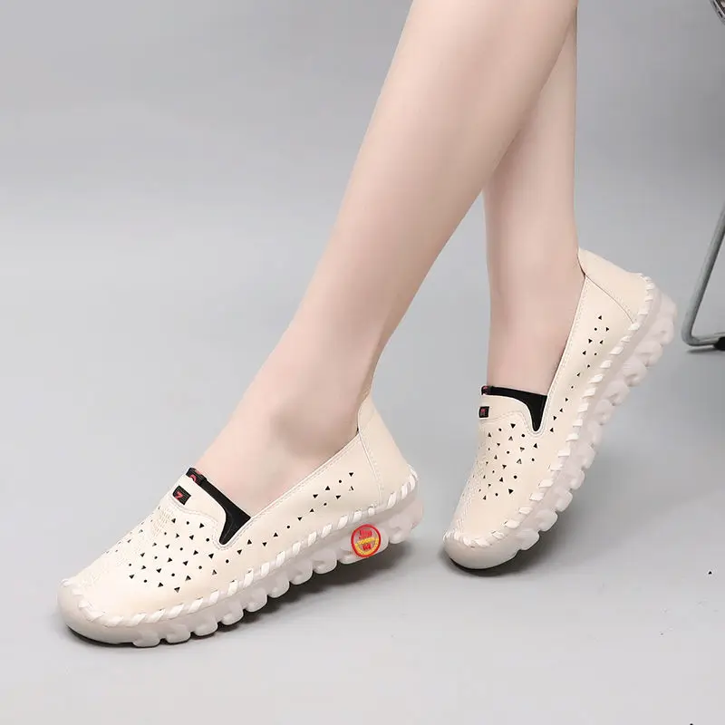 Brand Hollow Moccasins Soft Cushion Sole Womens Summer Orthopedic Shoes Handmade Stitching Ballet Flats Female Footwear