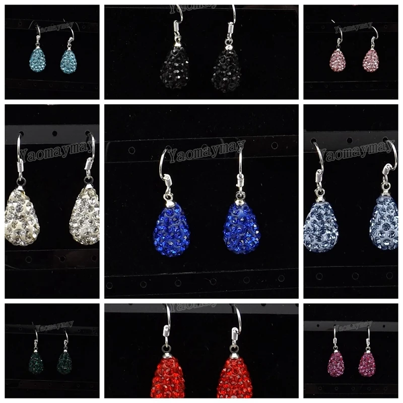10 парт/лот посеребренные разноцветные висячие серьги в форме капли с кристаллами женские ювелирные изделия