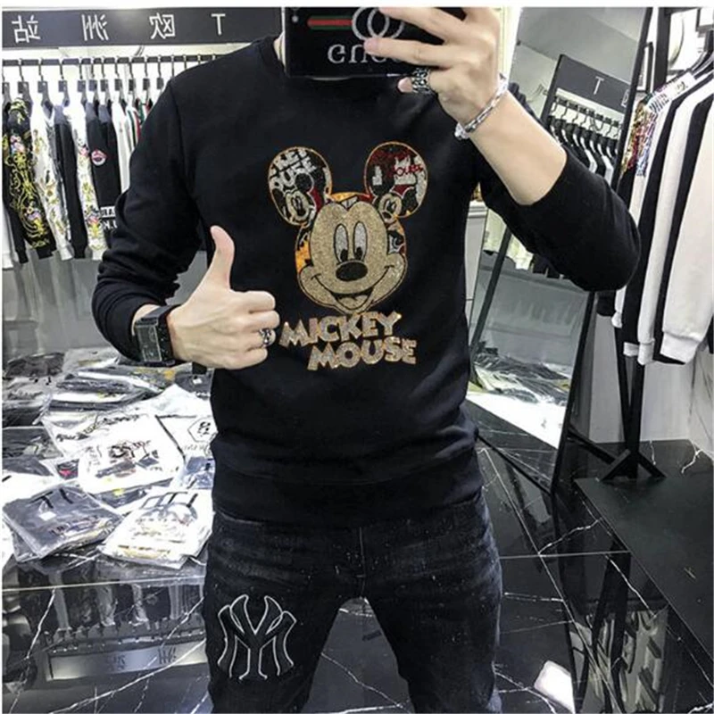 

Свитшот мужской с капюшоном, пуловер с длинным рукавом и мультяшным рисунком Микки Мауса Диснея, свободная уличная одежда, верхняя одежда