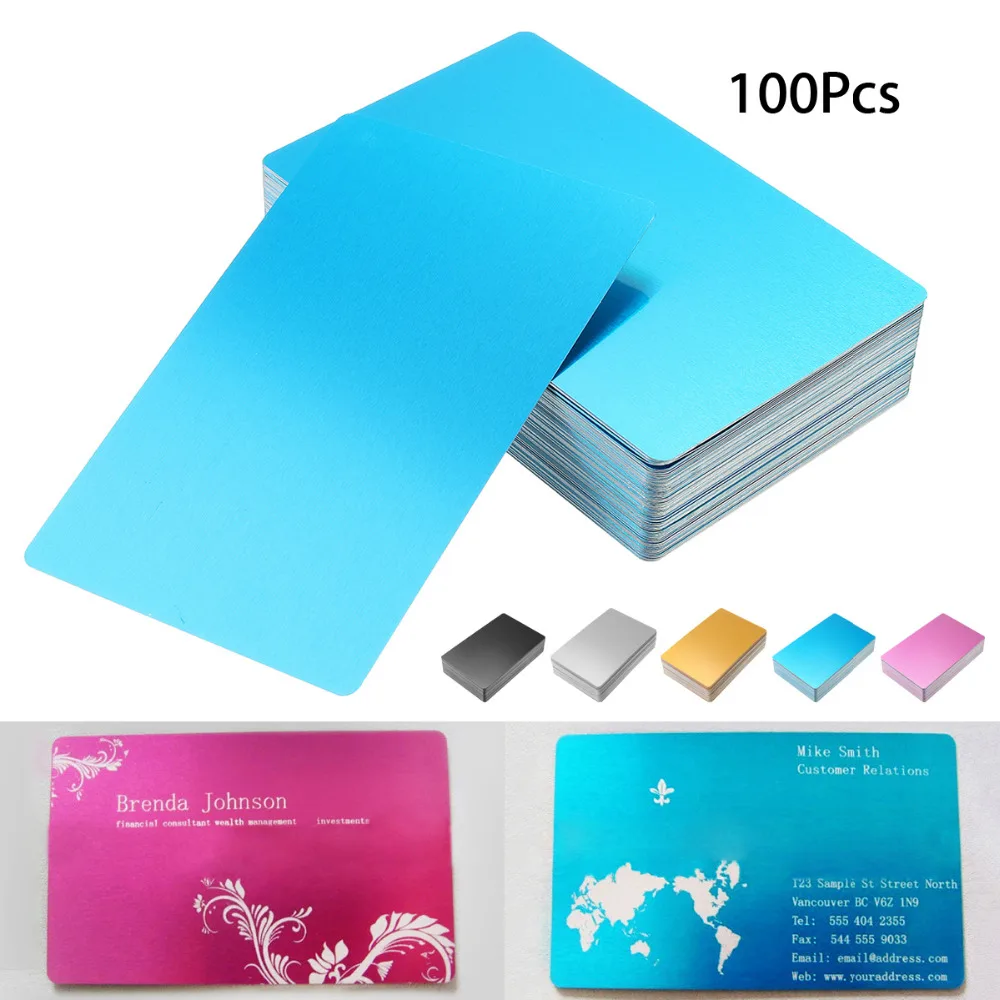 

Visiting Inch Card Laser Black 3.4x2.1 Alloy 100pcs 0.22mm Silver Metal Blanks Thickness Engraved Name Alumium Cards Business