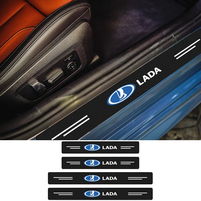 

4pcs Car Door Sill Scuff Plate Carbon Fiber Protector Strip Stickers for Lada Granta Kalina Vesta Priora Largus 2110 Niva Samara