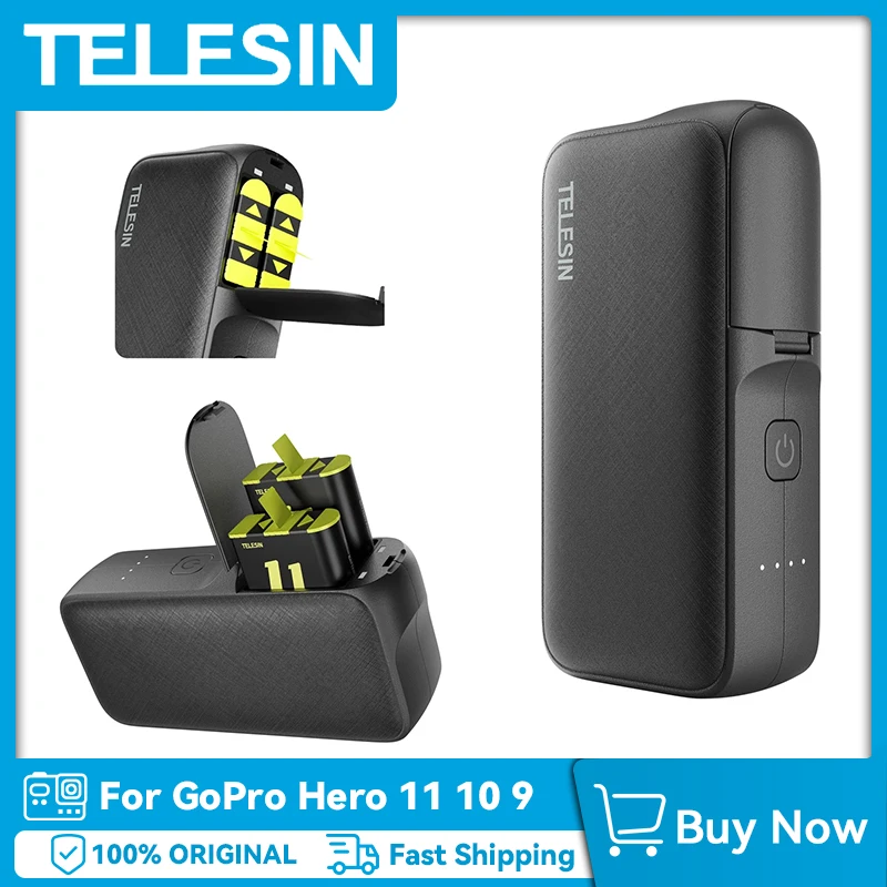 Внешний аккумулятор TELESIN 10000 мАч для смартфонов 10 11 Gopro 5 6 7 8 1750mha быстрой зарядки