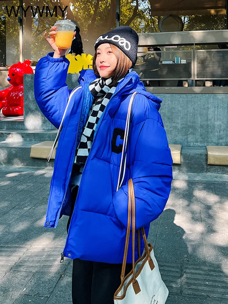 WYWMY Winter Jacket Women Parkasa Candy Color Draw String Loose Thick Warm Down Jacket Female Casual Thicken Hooded Bread Coat