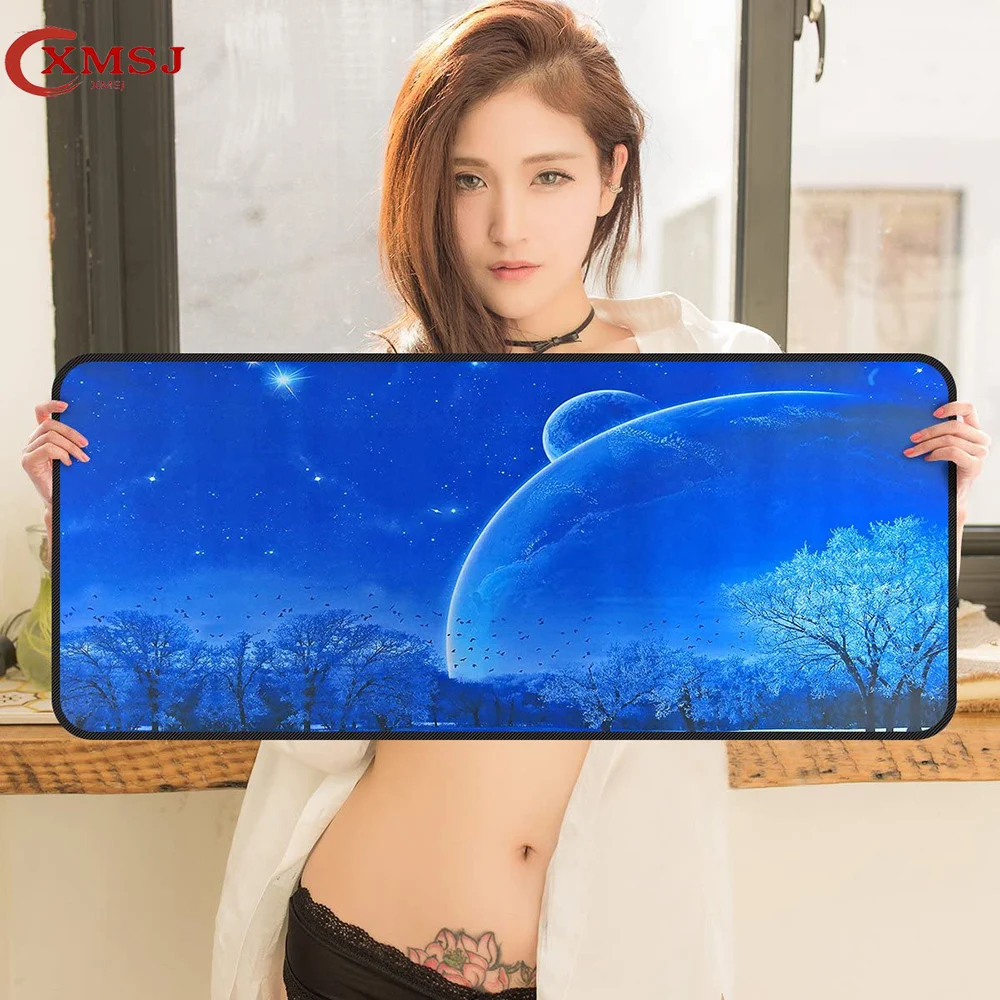 

XMSJ Large Mouse Pad Landscape Blue Starry Black Seam Fauna Computer Notebook Desk Pad Mouse Pad 90x40cm Suitable for CSGO LOL