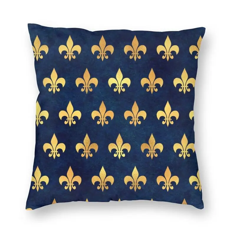 Royal Gold Blue Grunge Fleur De Lis Cushion Cover Sofa Living Room Lily Flower Square Pillow Case 45x45cm