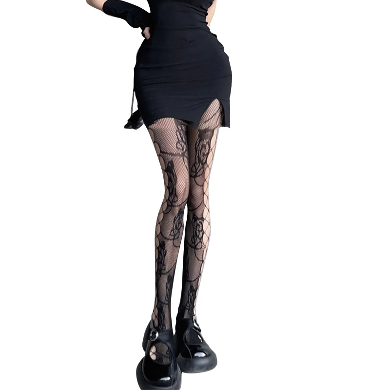 Женские готические блестящие колготки в стиле Харадзюку жаккардовые прозрачные