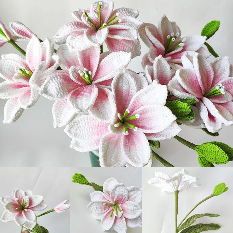 

Hippeastrum Birthday Hand-Knitted Bouquet Artificial Fake Flower Gift Hand-woven Home Table Decor Knitting Christmas Creative