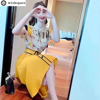 2022 new summer womens suit with slim waist and age reduction western style top skirt two piece elegant womens skirt suit