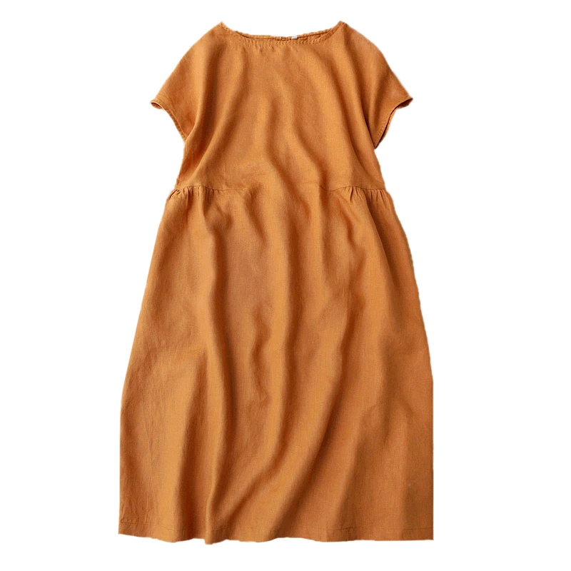 

Women's Summer Linen Short-sleeved Dress Is Simple Back To The Basics A-LINE Mid-Calf O-Neck Summer Solid Dresses for Women