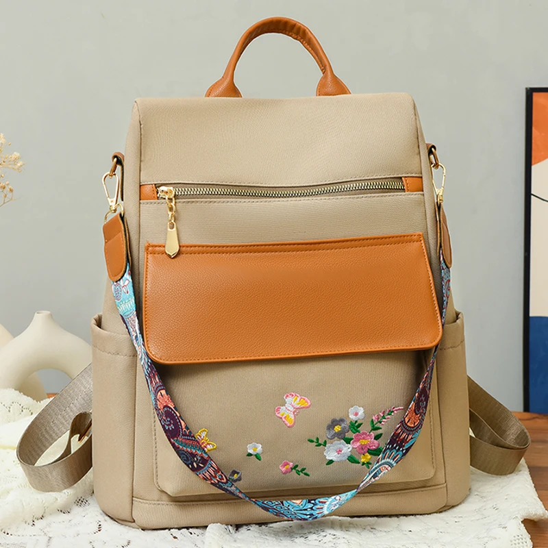 Женский модный рюкзак с вышивкой и защитой от кражи. Большая сумка через плечо из