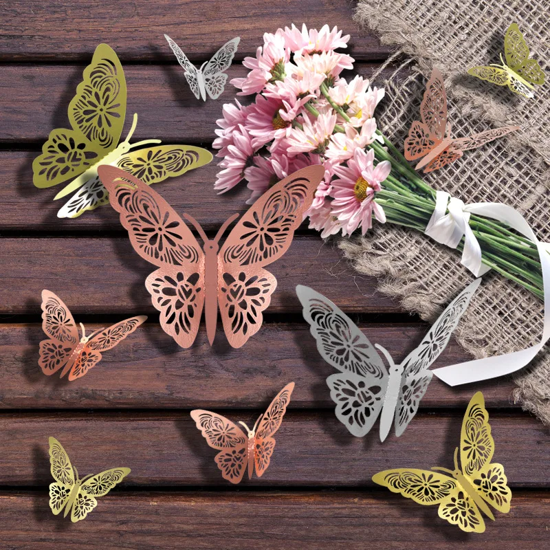 

12Pcs Stickers Hollow 3D Butterfly Wall Stickers Decoration Children's Home Stickers Festival Party Wall Decor Window Stickers