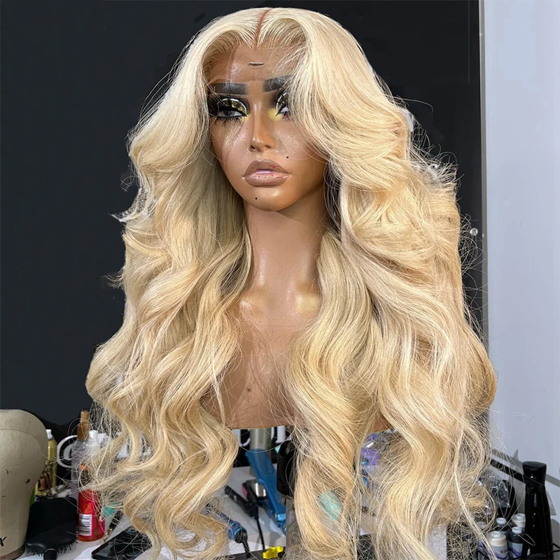 

28”Long Free Part Blonde 613 Body Wave European Human Hair Jewish 13x4 Lace Front Wig For Women Soft Glueless Baby Hair Daily