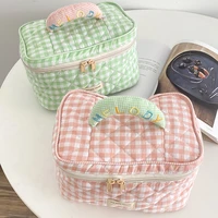 korean quilted cosmetic storage box large travel toiletry bags women make up bag organizer necesserie storage pouch beauty cases