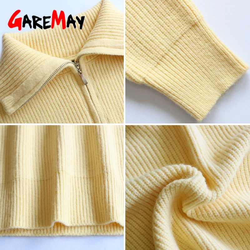 Зимний женский свитер с высоким воротом на молнии мягкий бежевый вязаный Свитер