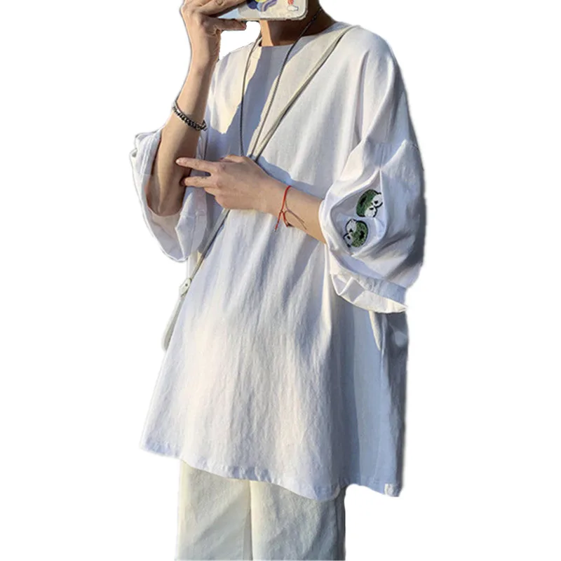 

Женская футболка с вышивкой и принтом лягушки, Повседневная футболка большого размера с коротким рукавом, подходящая парная футболка, Топы,...