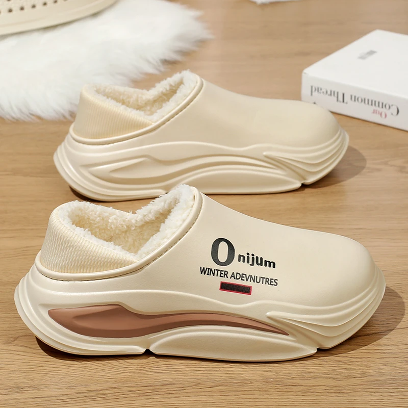 New Winter Men Warm Slippers Cotton Outdoor Indoor Shoes Waterproof Mens Women Home Bedroom Plush