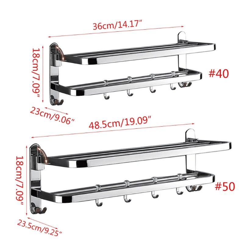 

Stainless Steel Wall Mounted Foldable Bath Towel Rack Rail Holder Storage Shelf