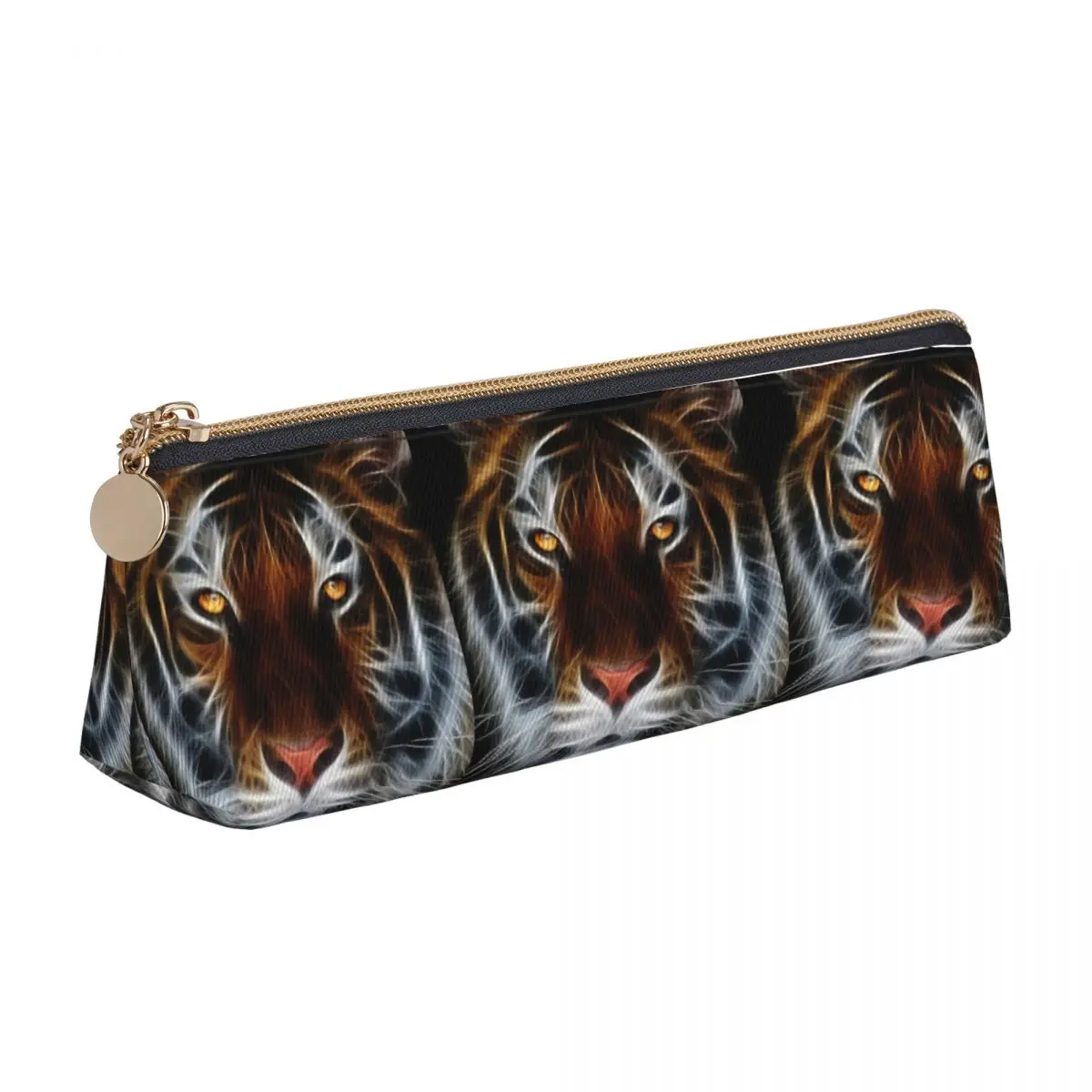 

Cool Tiger Print Triangle Pencil Case Abstract Animal Art Retro Zipper Pencil Box Teenager Back to School Leather Pen Bag