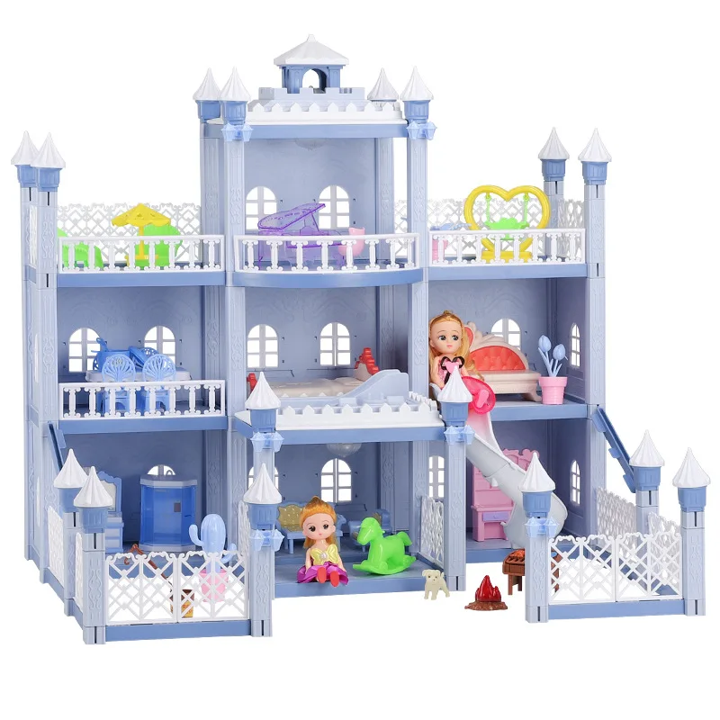 

DIY Dollhouse Casa Princess Big Villa Pink Castle Play House With Little Dolls Kit Assembled Doll House Toys for Girls Gifts