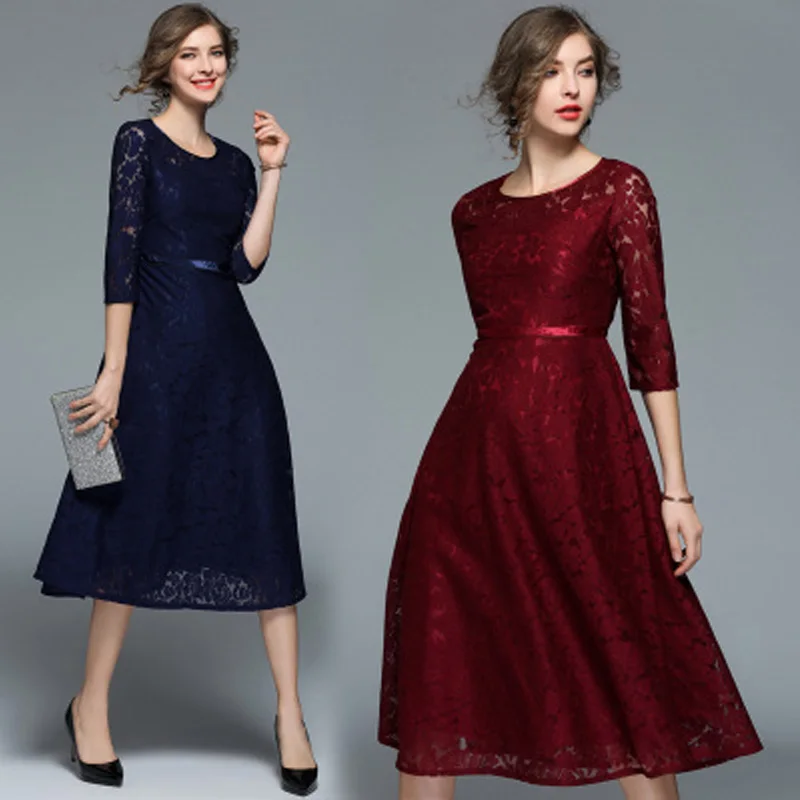 

Vintage Patchwork Women Spring Summer Autumn Dress Elegant Embroidery Lace Dress Female Blue Tunic Evening Party Dresses Vestido