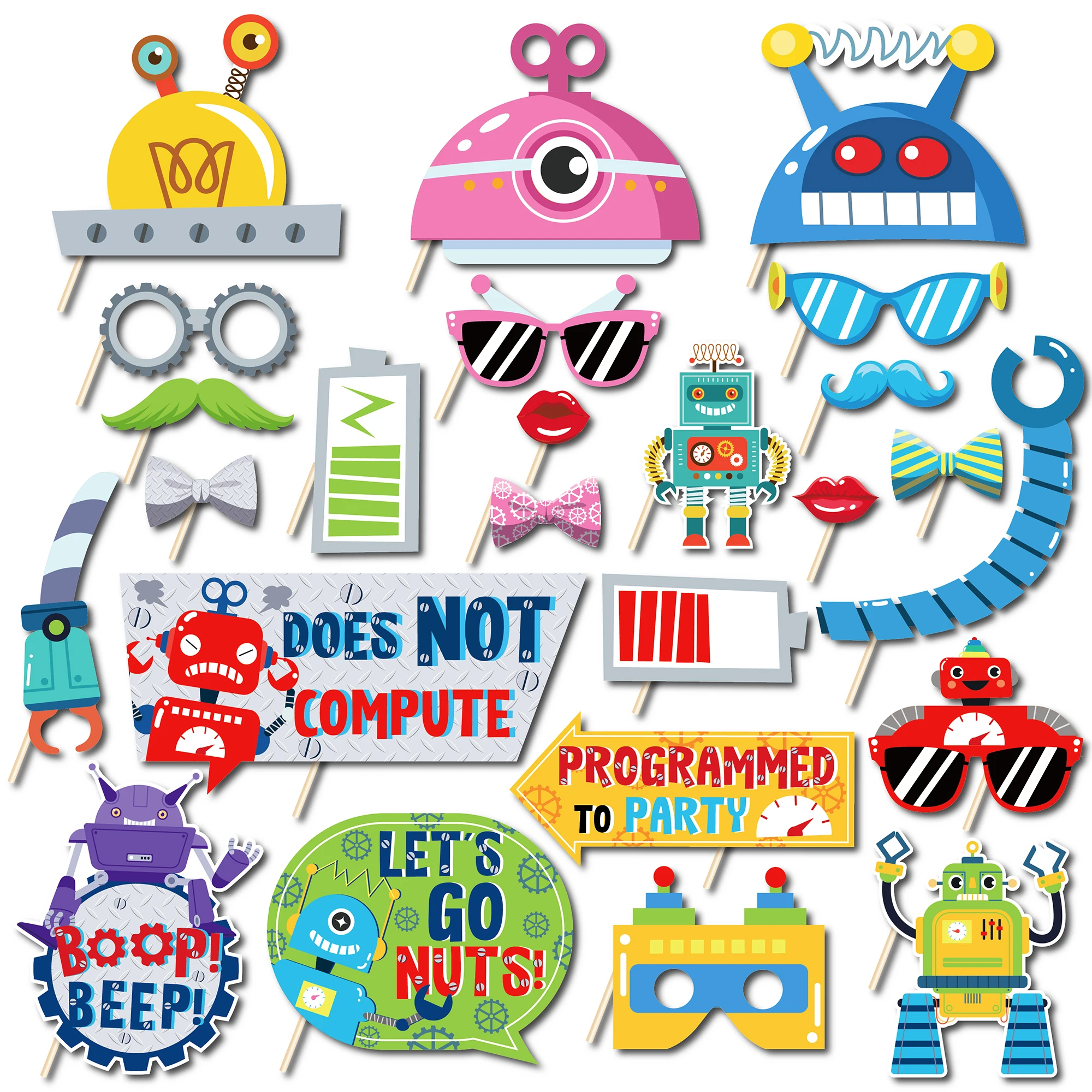 

Cartoon Boy Mechanical Robots Theme Photo Booth Props Decoration Baby Shower Birthday Party DIY Funny Photo Shoot Prop Supplies