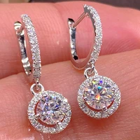 18K White Gold Women Drop Clip Hoop Earrings U Moissanite Diamonds 0.5,1,2 Carat Round Wedding Party Engagement Anniversary Gift
