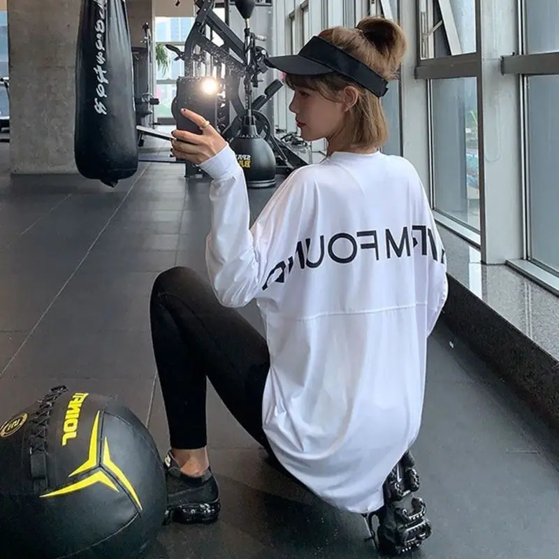 

Sport Top Fitness Long Sleeve Running Shirt Women Blouse Gym Loose Thumb Hole Workout Tops Yoga Shirts Jacket Excercise Clothes