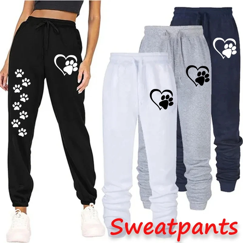 

Women Cat Paw Printed Sweatpants High Quality Cotton Long Pants Jogger Trousers Outdoor Casual Fitness Jogging Pants