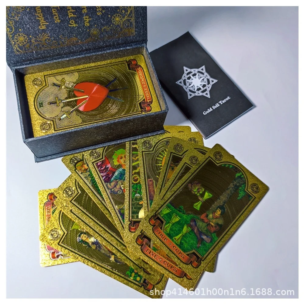 

New Luxury Gold Foil Tarot Card Bronzing Color Printing Waterproof Poker Tabletop Role-playing Game Waterproof Poker Kids Toys