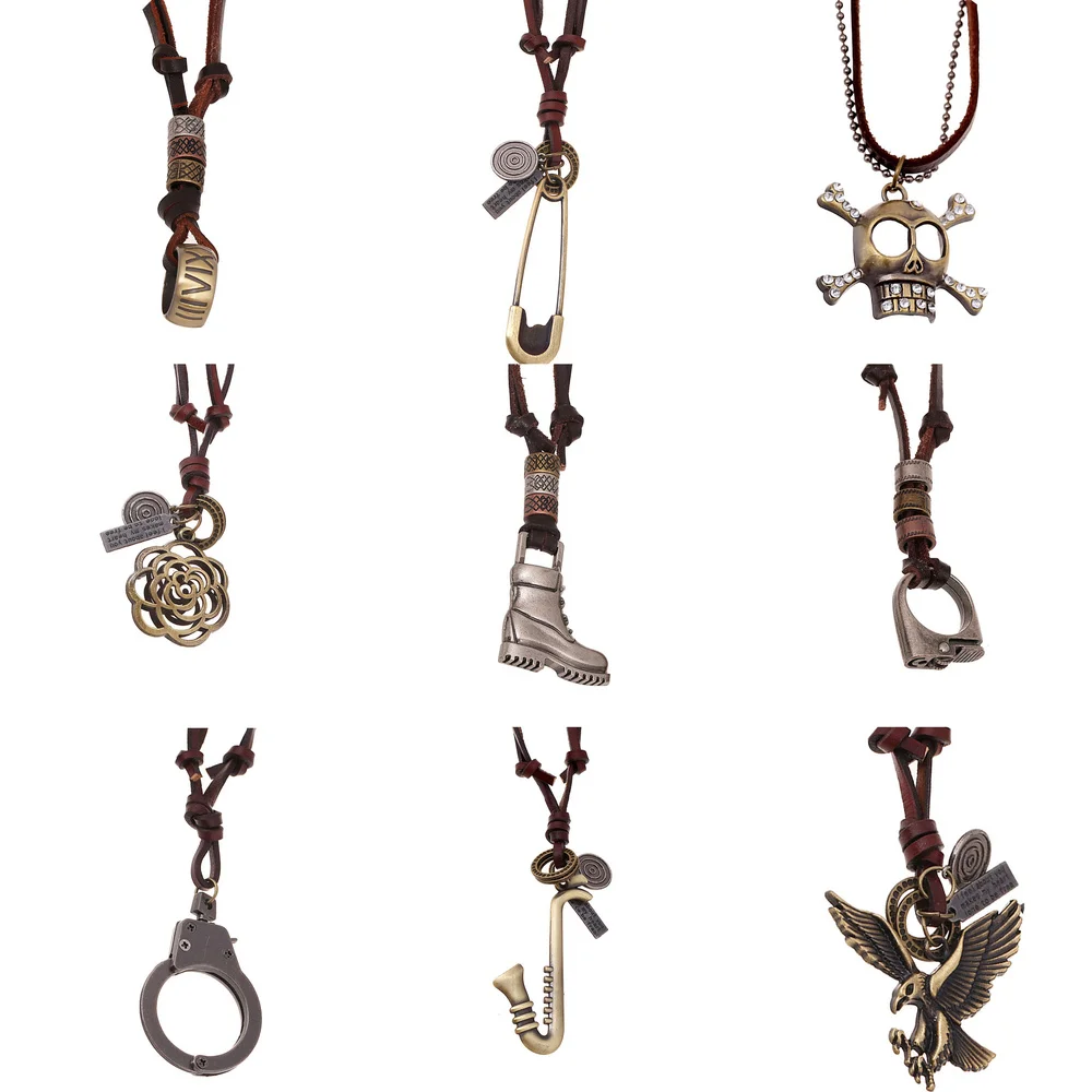 

ZIMNO Bohemian PU Leather Cord Necklace Charm Statement Long Choker Vintage Necklace for Women Gothic Male Jewelry Accessories
