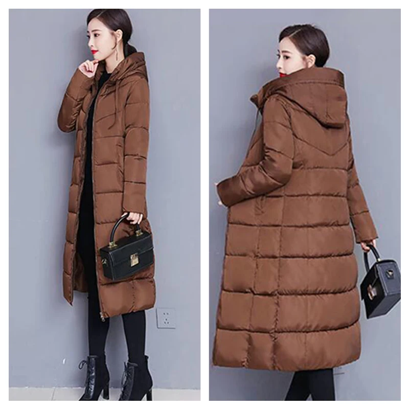 Womens Winter Hooded Jacket Cotton Quilted Parka Outwear Warm Padded Down Long Coat Female Thick Quilted Coats