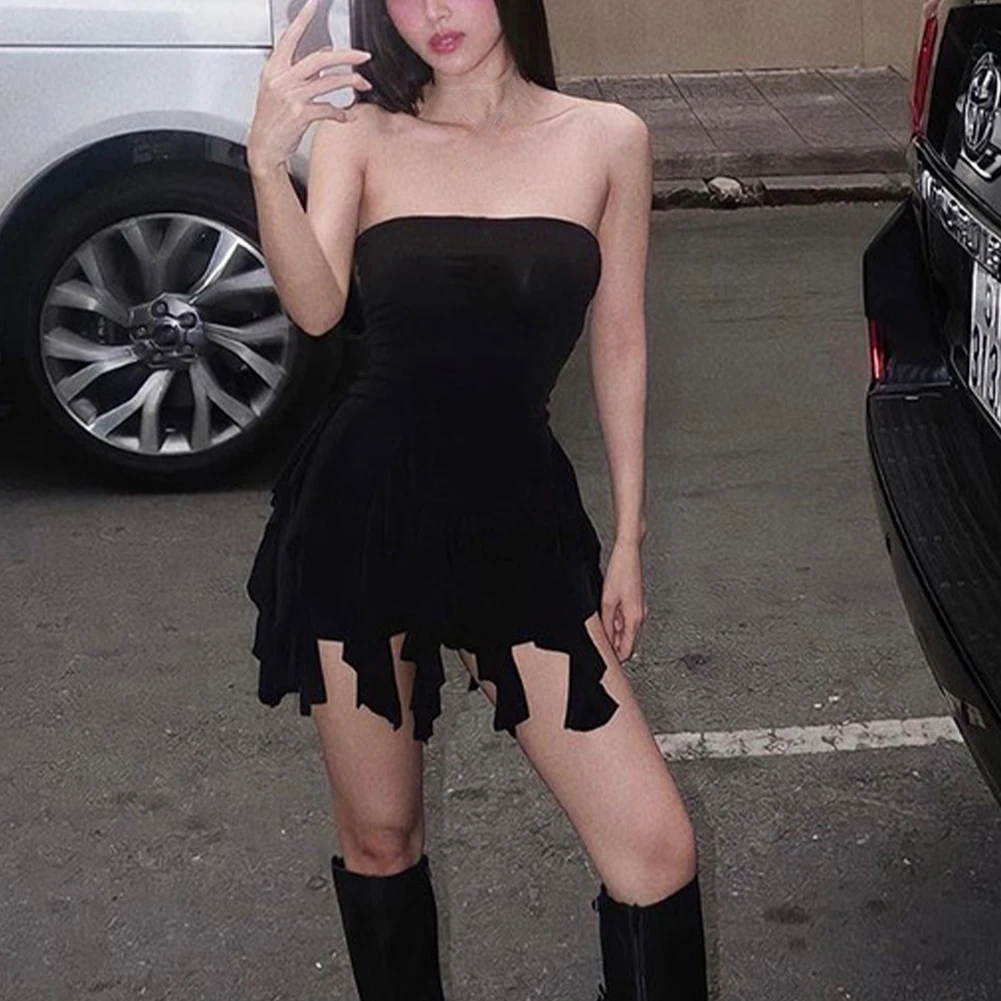 

Women Dress Strapless Ruffles Tassel Elegant Sexy Slim Summer Y2K Outfit Party